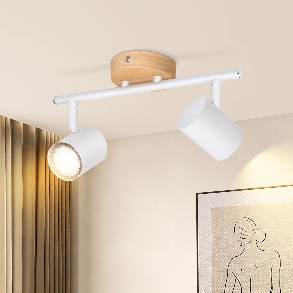 ZMH Faretto da soffitto a LED 2 fiamme plafoniera in legno vintage spot girevole GU10 spot per corridoio soggiorno camera da letto cucina senza lampadine