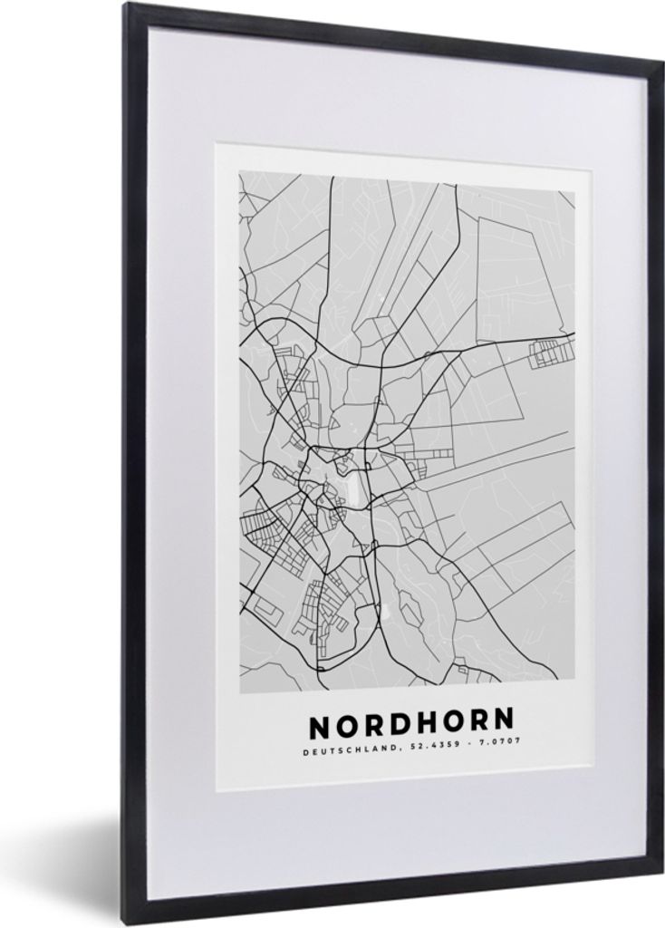 MuchoWow Gerahmtes Poster Deutschland - Nordhorn - Karte - Stadtplan - Karte 40x60 cm - Poster mit Schwarzem Bilderrahmen Wandposter Rahmen Foto ...