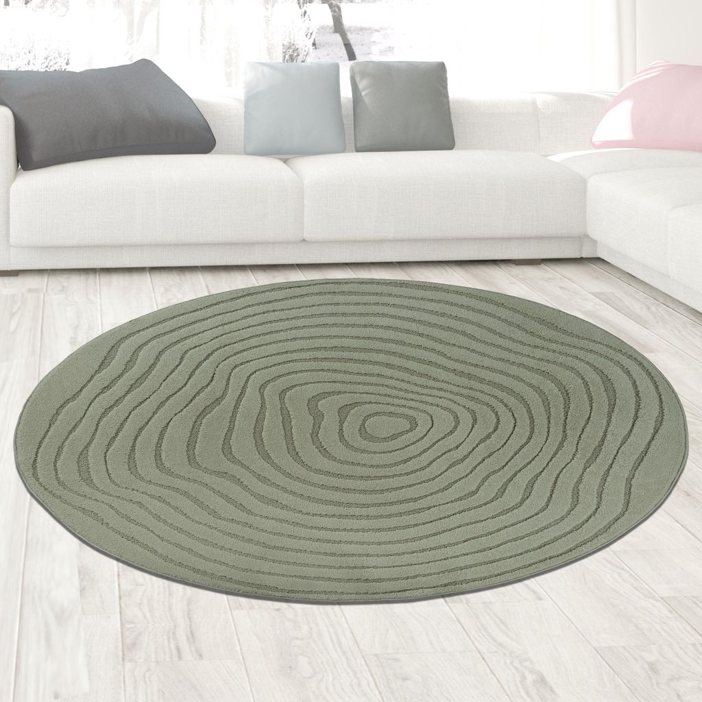 Tappeto rotondo verde con struttura a onde moderno e di Immagine del prodotto 