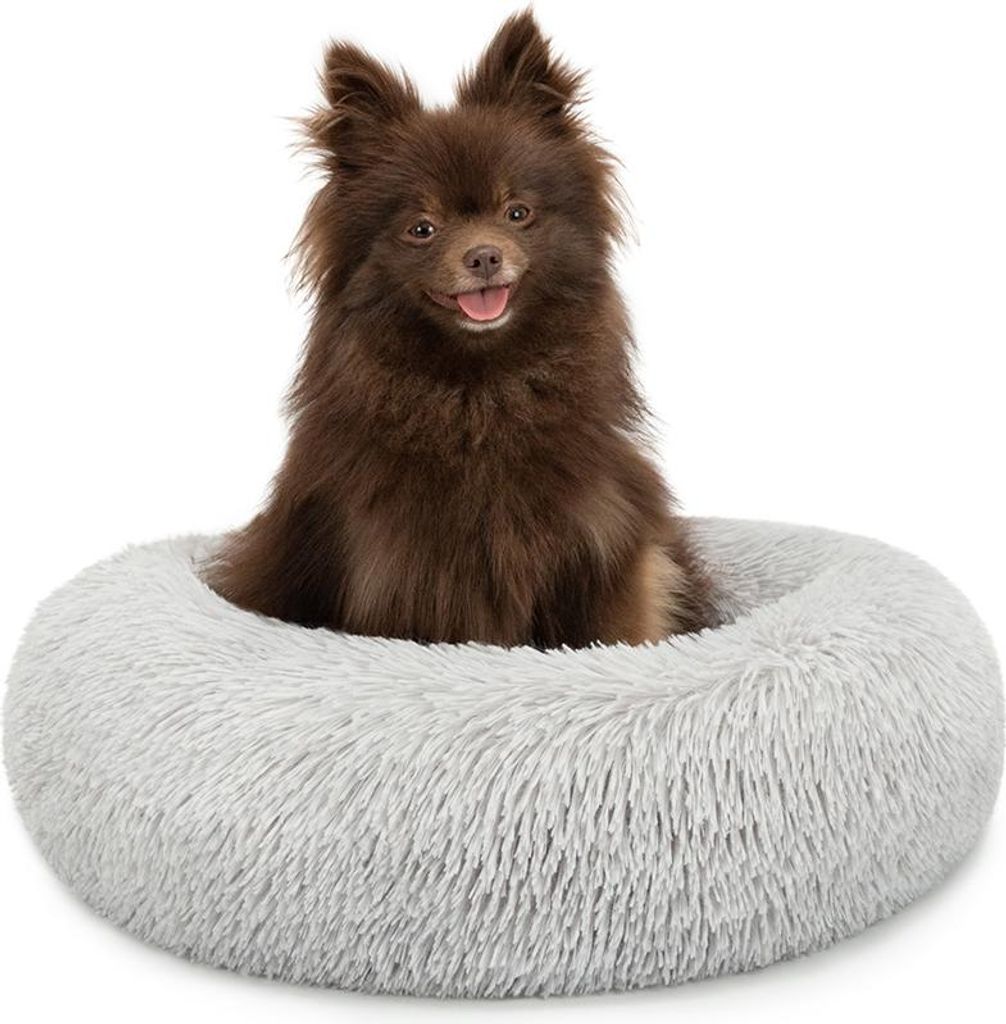 lionto Donut Hundebett, rundes Hundesofa mit Plüschbezug & Anti-Rutsch-Noppen, weich & gemütlich, 40 cm Durchmesser, hellgrau
