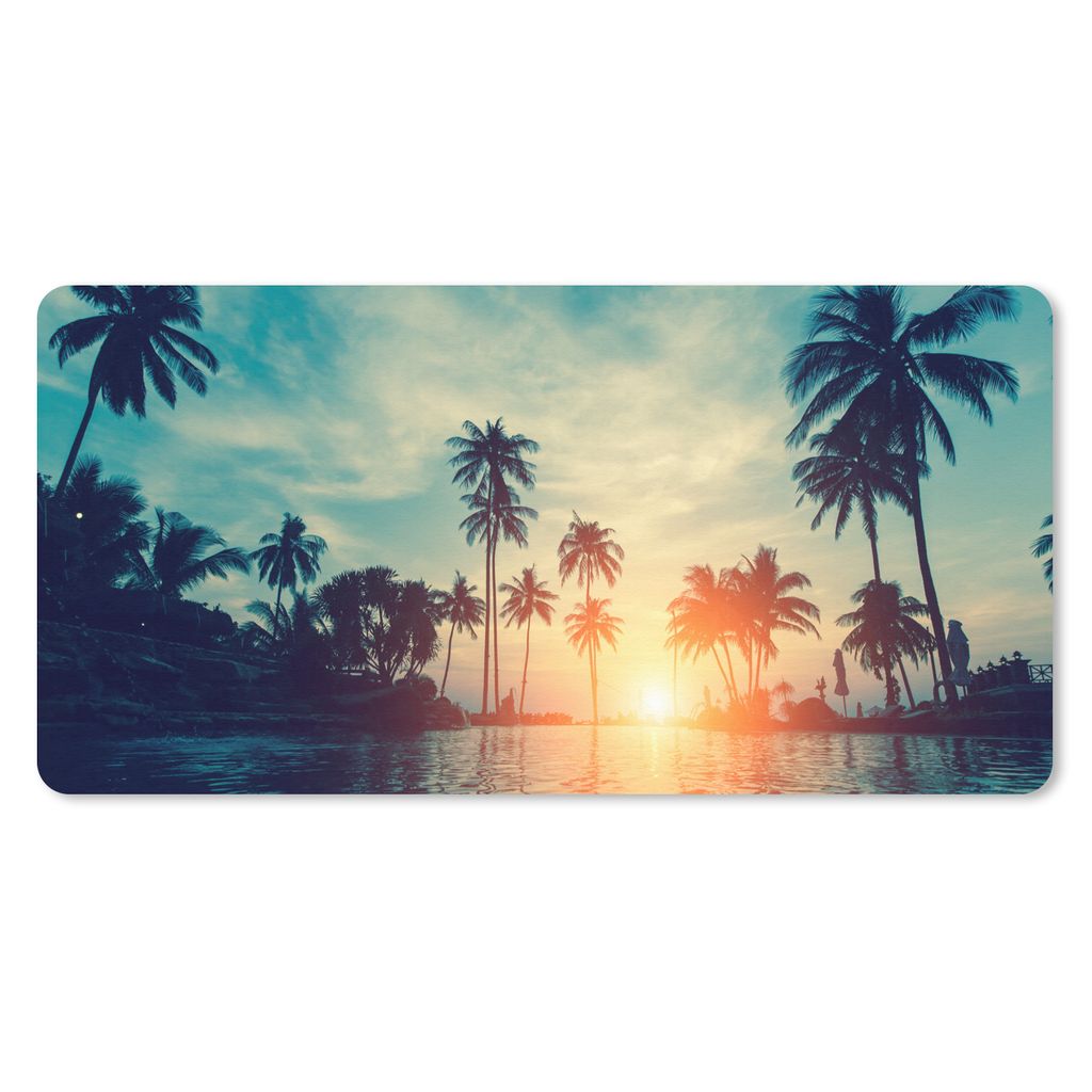 MuchoWow Schreibtischunterlage Meer - Sonnenuntergang - Palme - Wolken 80x40 cm - XXL Mauspad - Gaming Mauspad
