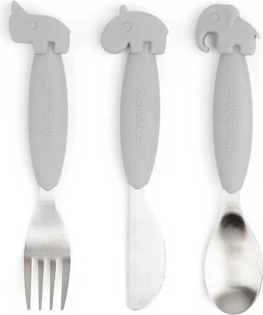 Done by Deer Kinderbesteck Set Easy-Grip Grau