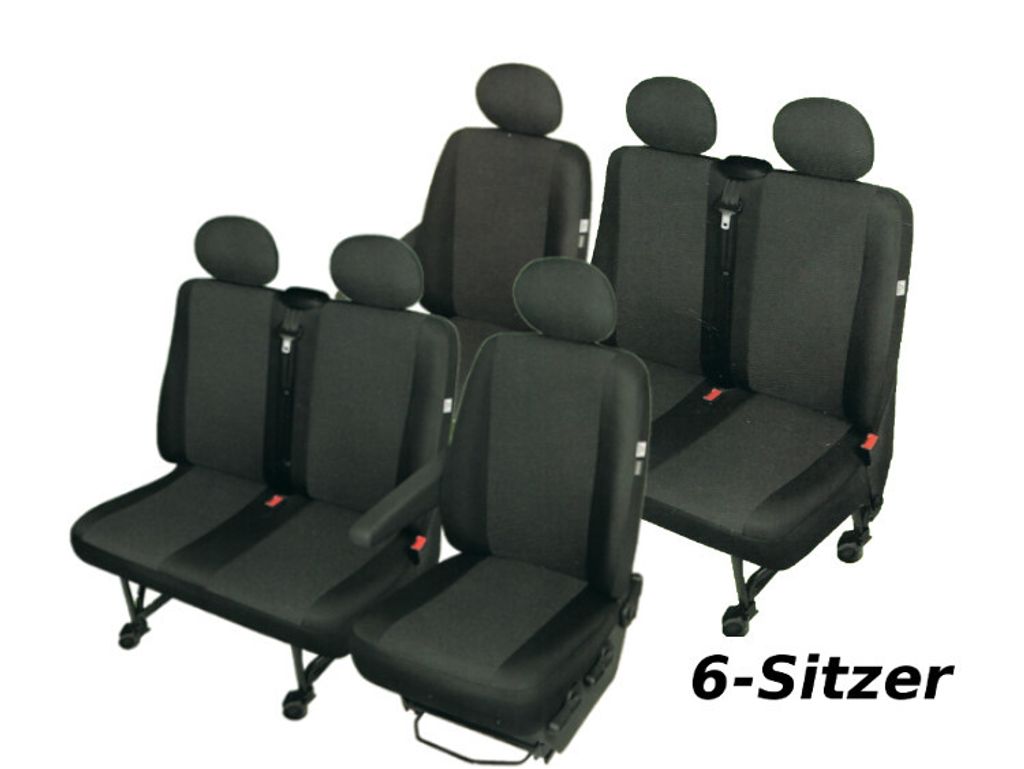 VW T4 Stoff Sitzbezüge Sitzschoner 6 Sitzer Schwarz Produktbild 