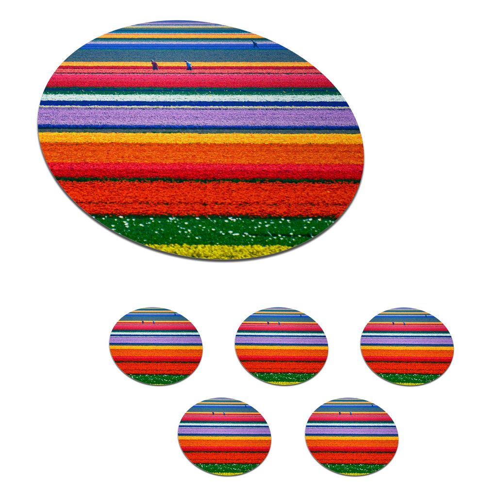 KitchenYeah Glasuntersetzer Rund 6er Set Bunte Tulpen auf dem Keukenhof in Südholland 10x10 cm Untersetzer für Gläser - Getränkeuntersetzer -...