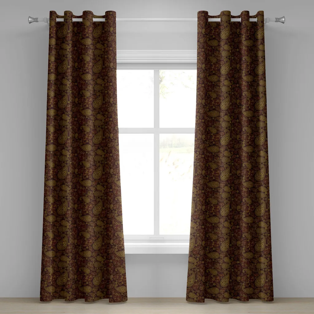 Rideaux de salon Zen motifs Chakra et Paisley 280x245 cm Ambre Intense