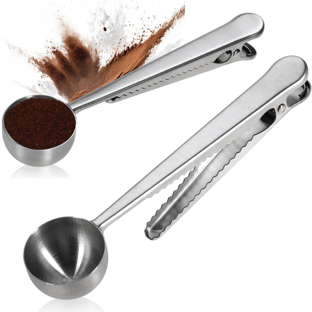 com-four® 2x Kaffee-Dosierlöffel mit Verschlussklemme, Produktbild 