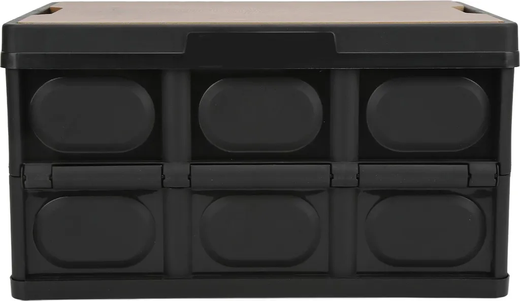 Bac de rangement de camping 30L noir avec couvercle en bois amovible