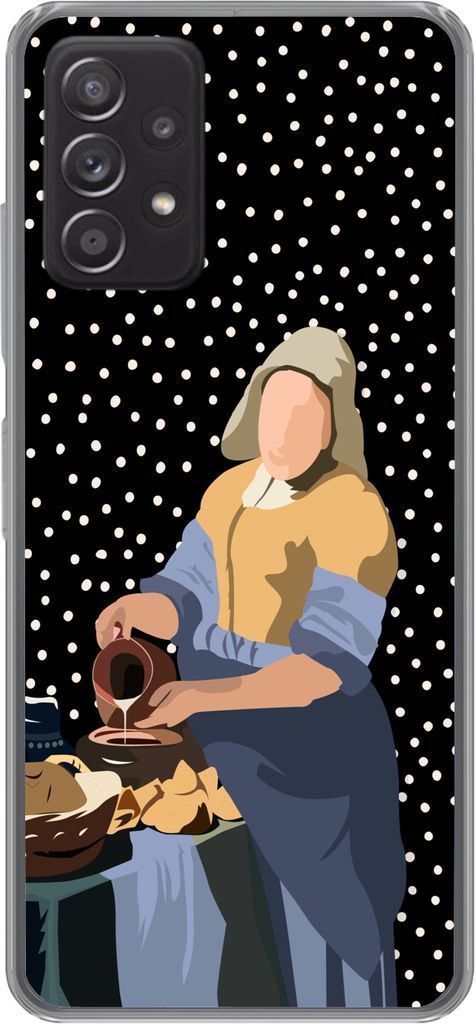 MuchoWow Handyhülle Schutzhülle Hülle für Telefoonhoesje Samsung Galaxy A33 5G Alte Meister - Milchmädchen - Polka dots - Schwarz Silikon So...