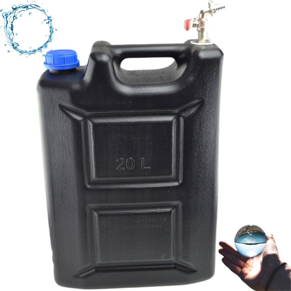 Wasserkanister 20l aus Kunststoff Schwarz, Wasserbehälter mit Hahn Campingkanister Trinkwasserkanister Wassertank für Haus Garten Auto Camping, G...