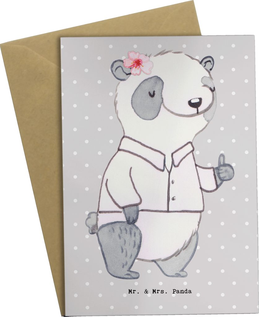 Mr. & Mrs. Panda Grußkarte Intercultural Manager Herz - Grau Pastell - Geschenk, weihnachtskarten, dankeskarten, osterkarten, Grußkarten, babykar...