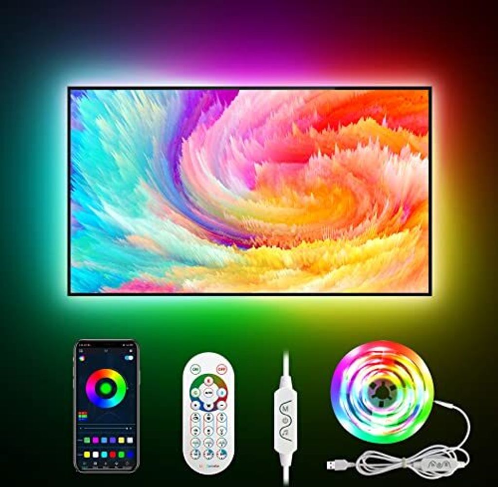 Daymeet LED -TV -Hintergrundbeleuchtung, 4 m Strip 55 75 Zoll PC Monitor Strip, RGBIC -Farbwechsel USB -Musiksynchronisation über App -Beleuchtung...
