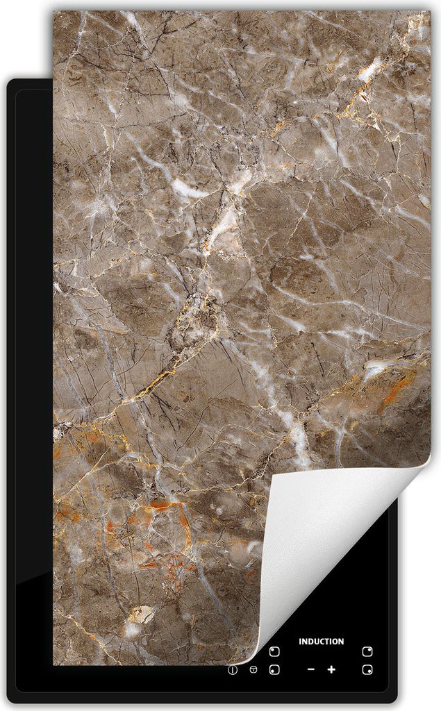DarHaus Herdabdeckplatte 1 teilig 30x52 cm Anti Rutsch Matte Aufrollbar, grau - Marmor