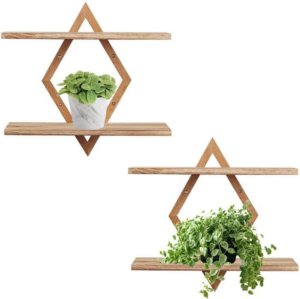 Unyqoos Wandregal Set mit diamantförmigem Design für moderne Wohnräume – 3 schwimmende Regale aus Holz