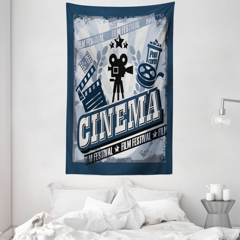 ABAKUHAUS Kino Wandteppich und Tagesdecke, Vintage Poster aus Weiches Mikrofaser Stoff Waschbar ohne Verblassen Digitaldruck, 140 x 230 cm, Blau Sc...