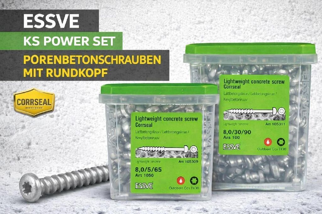 ESSVE Porenbetonschrauben mit Rundkopf TX30 CORRSEAL 8 x 65 mm 100 Stk.