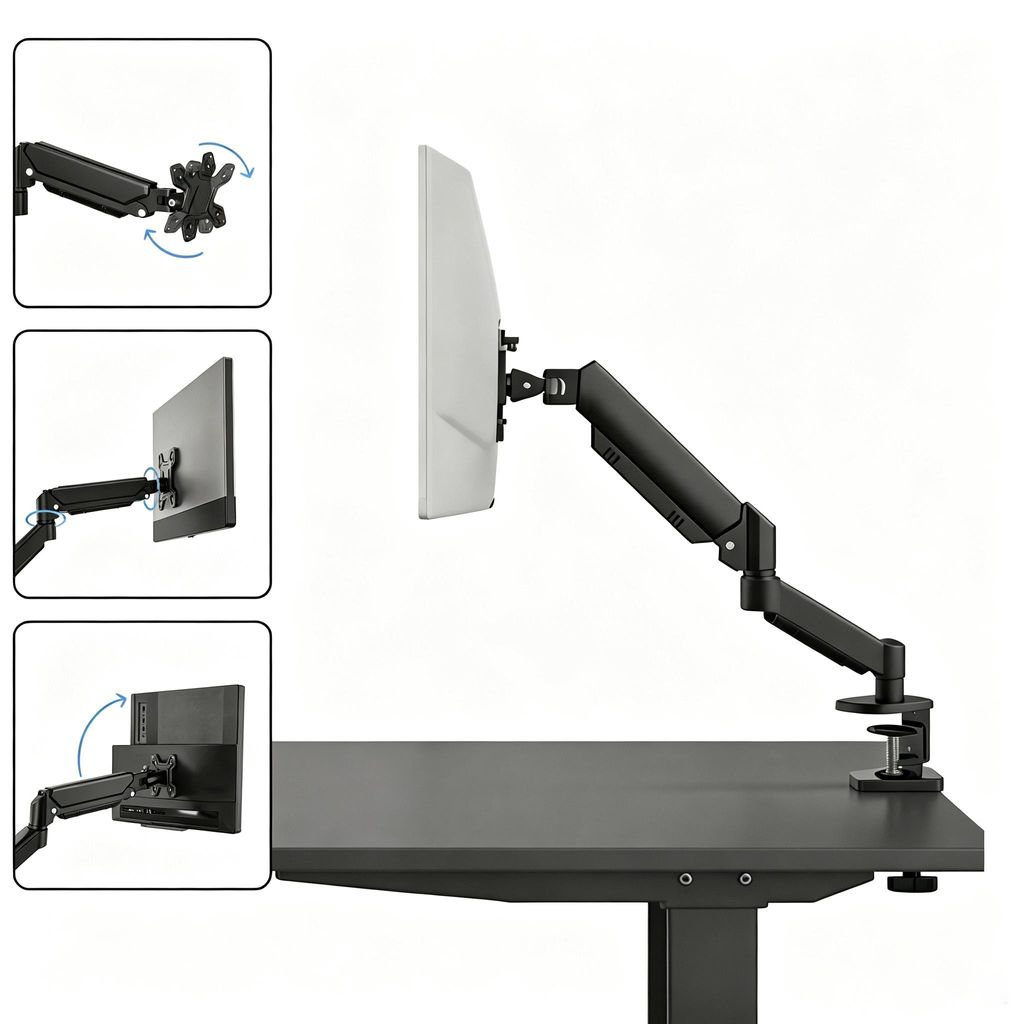Monitor Halterung für 13-32 Zoll Monitore 3-10 kg, VESA 75/100mm, Gasdruckfeder Arm, Ergonomischer Bildschirmhalterung, Schwenkbar, Neigbar, Dreht