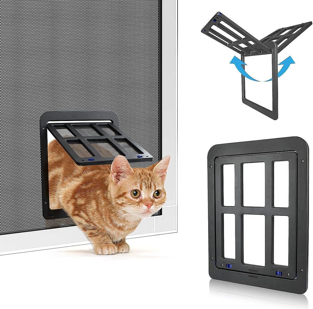 Katzenklappe Fliegengitter Automatischen Verschluss Hundeklappe Fliegengitter Balkontür mit Katzenklappe Haustierklappe—Schwarz