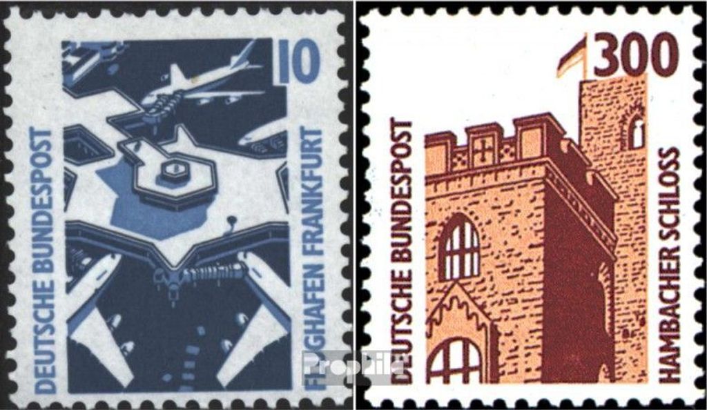 Briefmarken BRD (BR.Deutschland) 1988 Mi 1347A R II-1348A R II mit Zählnummer (kompl.Ausg.) postfrisch Sehenswürdigkeiten