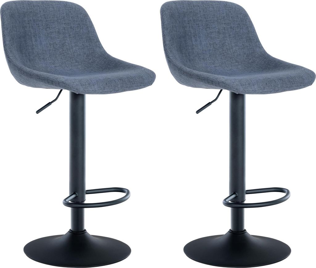 2er Set Barhocker HODOR - Stoff Blau 43x49x79 cm | Barstuhl Höhenverstellbar Mit Lehne Drehbar Tresenhocker Tresenstuhl Kneipenhocker Kneipenstuhl