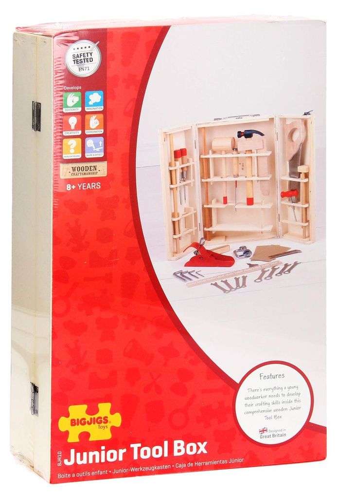 BigJigs Holz Werkzeugkasten Junior - 28-teiliges Spielzeug Produktbild 