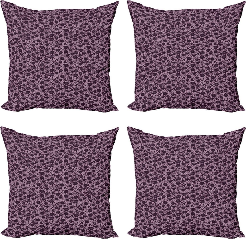ABAKUHAUS Blumen Kissenbezug Set (4 Stück), Doodle Natur Vögel, Moderner Doppelseitiger Digitaldruck, 40 cm x 40 cm, Flieder und Pflaume