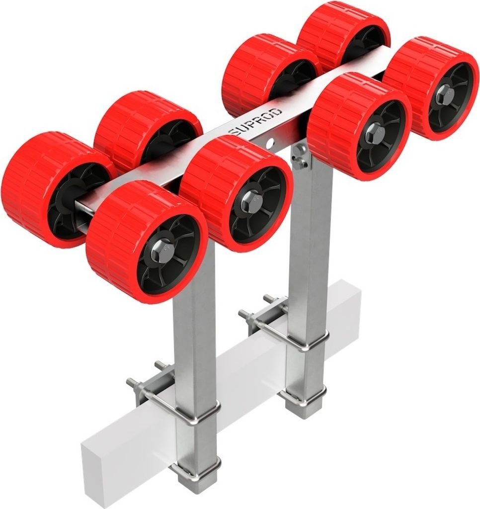 8er Sliprollen mit 2 Stützen Sliphilfe Bootstrailer EVA SUPROD RKSRLB-8D-EVA, Ø 120 mm, rot/schwarz