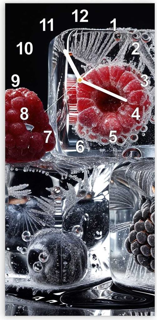 Wanduhr aus Glas mit Motiv Gefrorene Früchte- 30 x 60 cm - inkl. Aufhängesystem