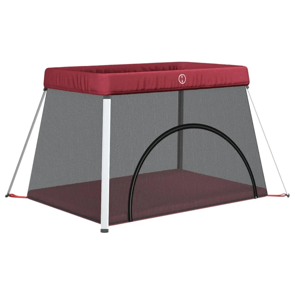 Parc pour bébé avec matelas rouge en tissu de lin respirant 120x120cm