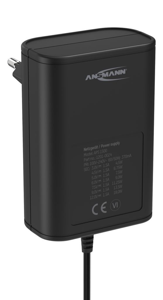 ANSMANN APS 1500 Netzteil 12V, Netzstecker bis max 1500mA (7 Adapter)