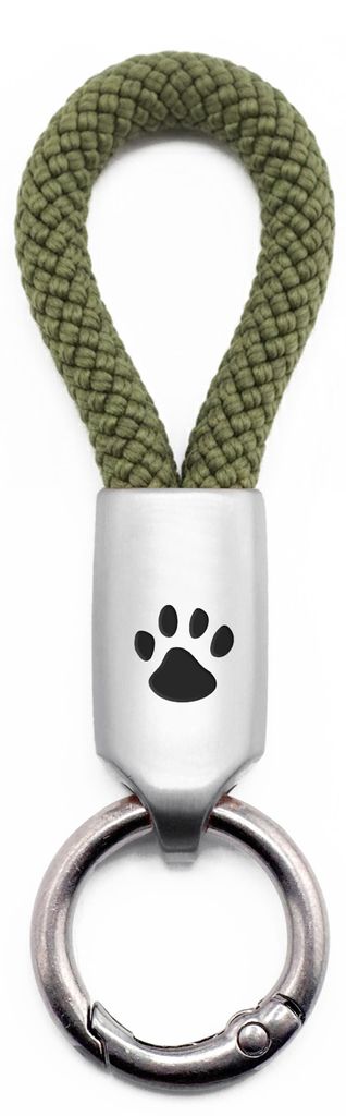 GIPFELWELLE Handgemachter Edelstahl Schlüsselanhänger mit Gravur Kette Ring Paracord 6 mm Segeltau, Damen Herren, Pfote, Olive, Silber
