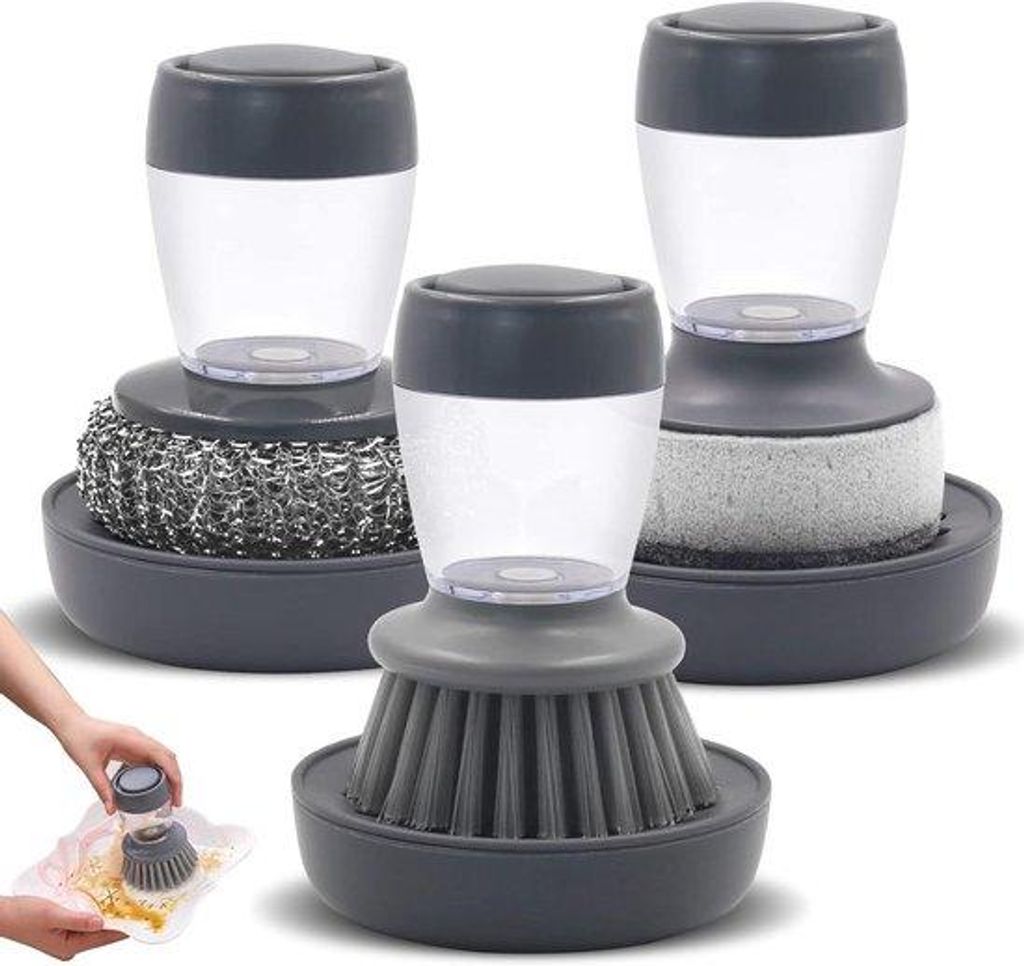 Set aus 3 Spülborsten mit abnehmbarem Kopf, Spülmittel-Ausguss - Ideal für Geschirr, Pfannen, Töpfe und Backöfen