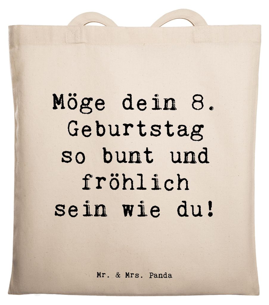 Mr. & Mrs. Panda Tote Bag Spruch 8. Geburtstag Freude - Transparent - Geschenk, Schultasche, Laptoptasche, Geburtstagsparty, Tasche, 8 Jahre alt, A...