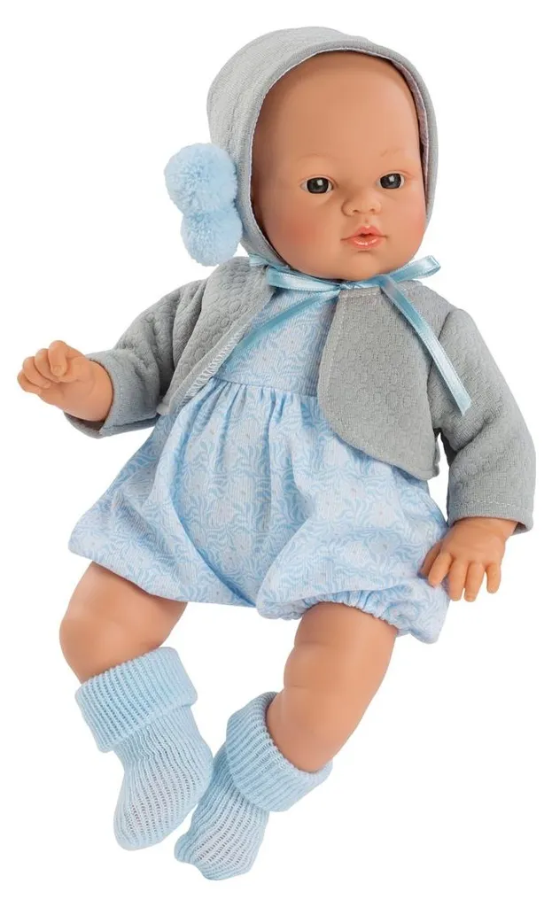 Poupée réaliste de 36 cm en habit bleu et gris pour petit enfant