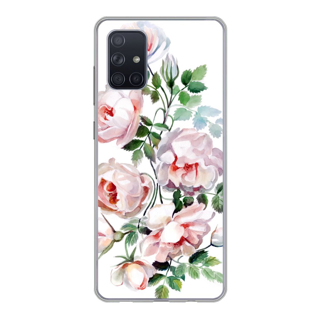 MuchoWow Handyhülle Schutzhülle Hülle für Samsung Galaxy A51 Aquarell - Rosen - Blumen Silikon Softcase Handy Hülle - Schutzabdeckung