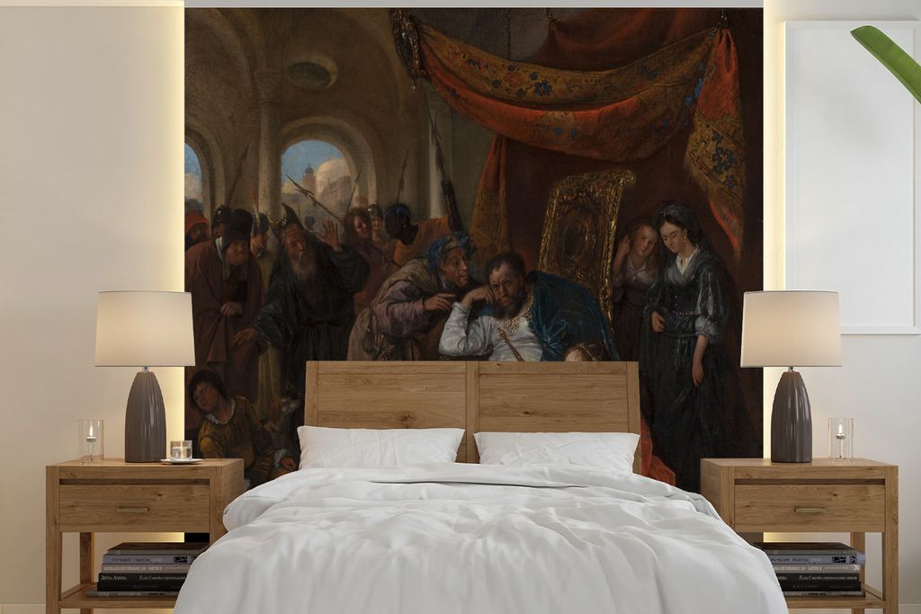 MuchoWow Fototapete für Wohnzimmer oder Schlafzimmer Wandtapete Vinyl Motivtapete Moses und die Krone des Pharao - Jan Steen - 240x240 cm - Schl...