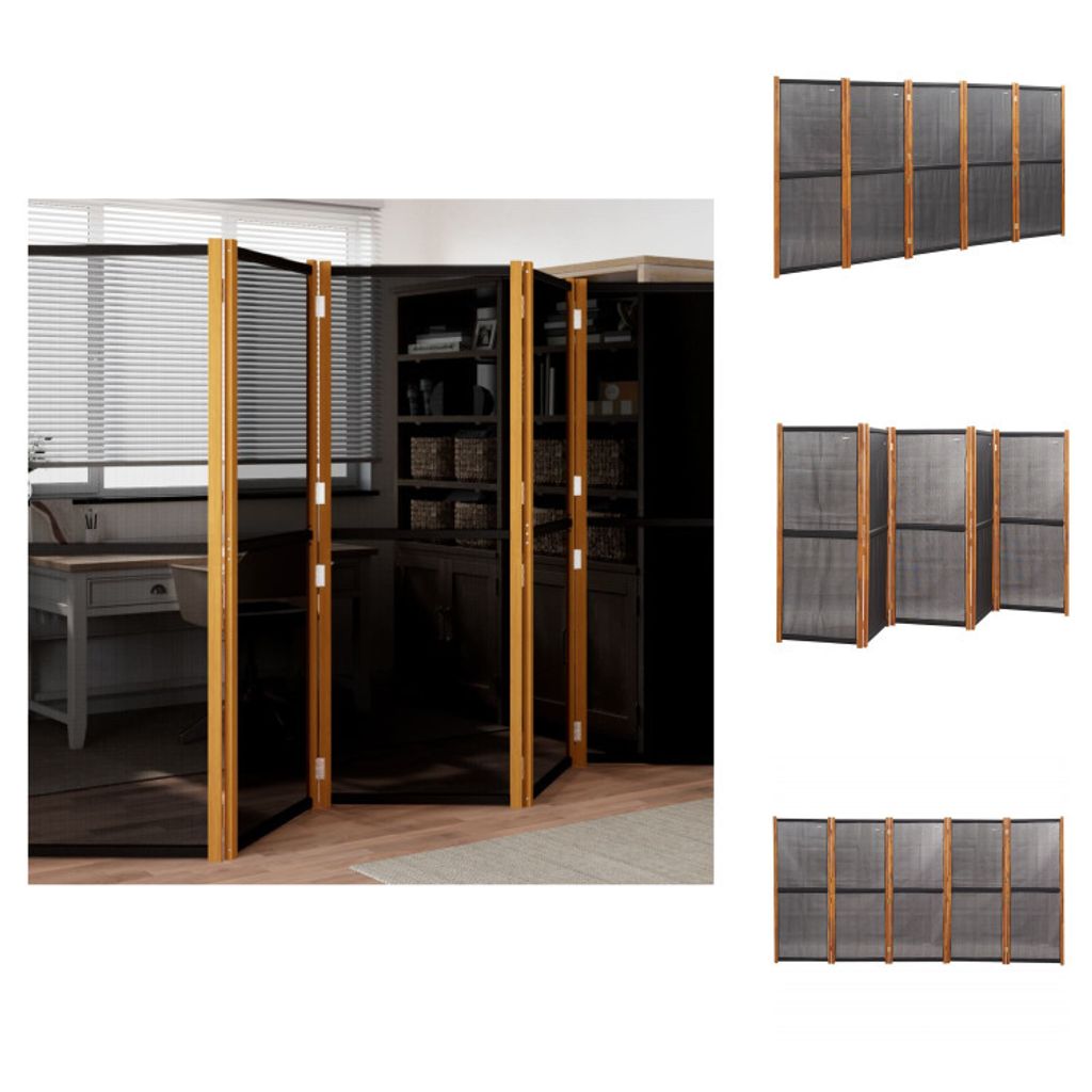 vidaXL 5-tlg. Raumteiler Schwarz 350x180 cm - Raumteiler