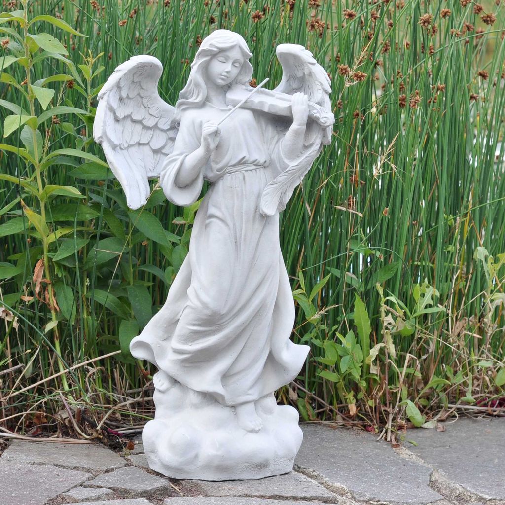 Engel Figur mit Harfenblatt Dekofigur Gartenfigur Engel Grabfigur 33 cm 