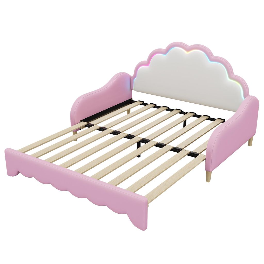 Schlafsofa mit Bettfunktion, 140x200 cm, Kopfteil mit RGB LED-Beleuchtung, Jugendbett, Doppelbett, Kunstleder