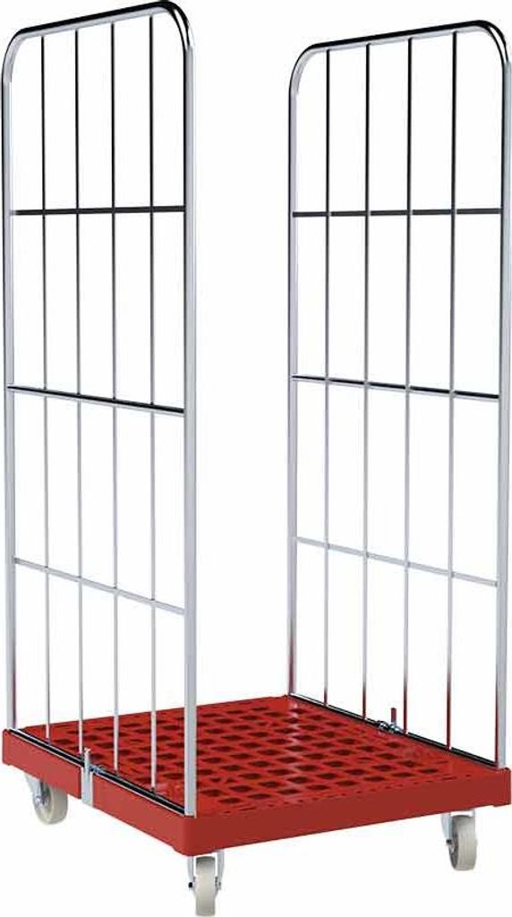 Rollbehälter 2-seitig, Rollplatte aus Kunststoff, 724 x 815 x 1.630 mm, 500 kg, Nutzhöhe 1.440 mm, Feuerrot