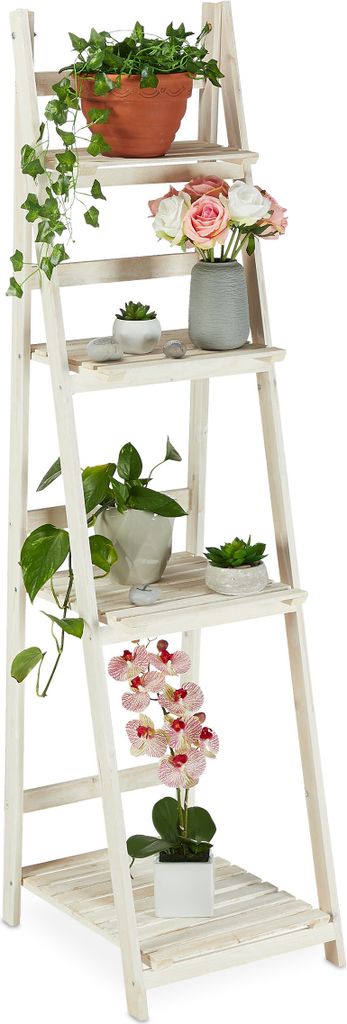 relaxdays Weiße Blumentreppe aus Holz