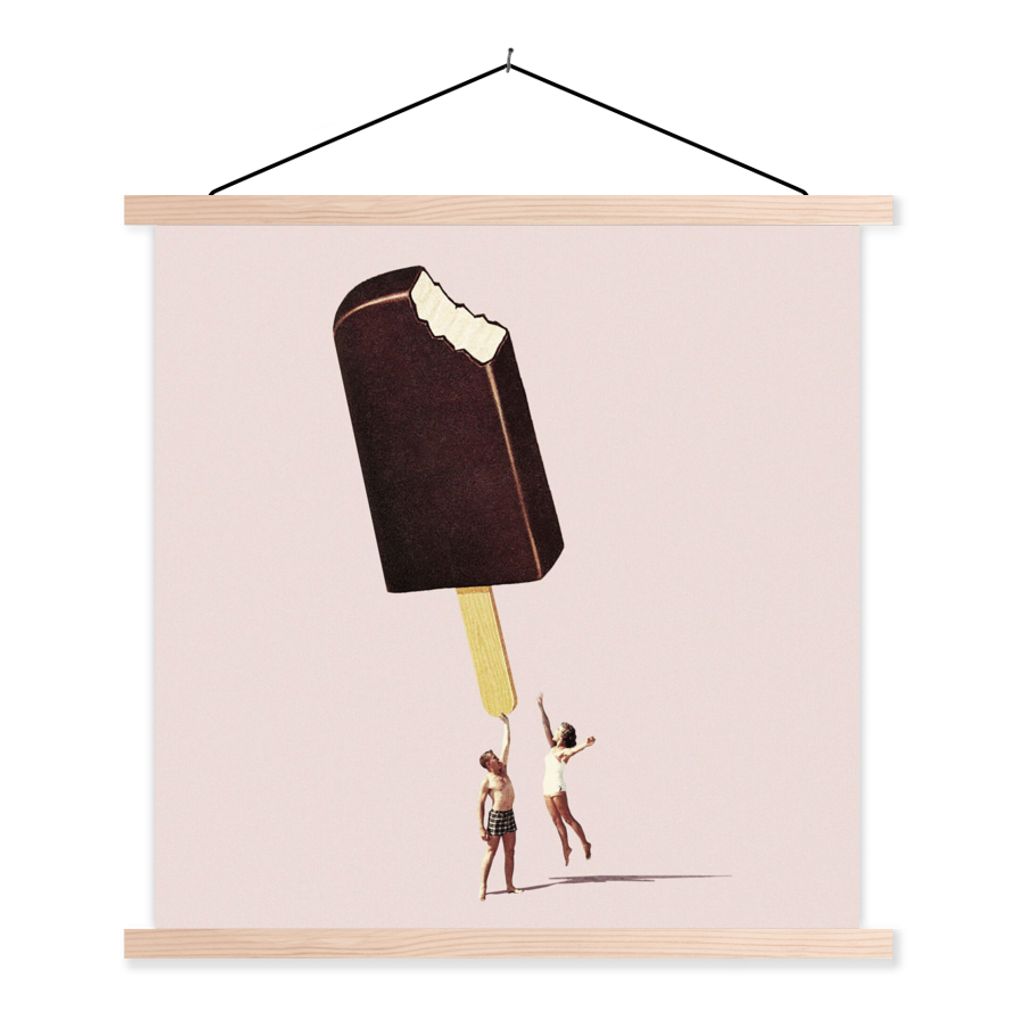 MuchoWow Textilposter Eiscreme - Schokolade - Pastell - Vintage 60x60 cm mit holzfarbenen Rahmen - Wanddekoration