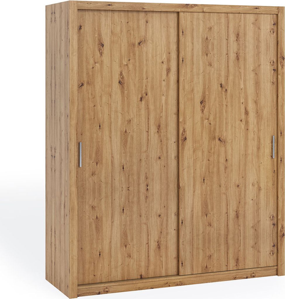 Schiebetürenschrank Zenit 180 cm, Praktische Schlafzimmerschrank mit zwei Kleiderstangen (Farbe: Artisan Eiche, ohne Spiegel)