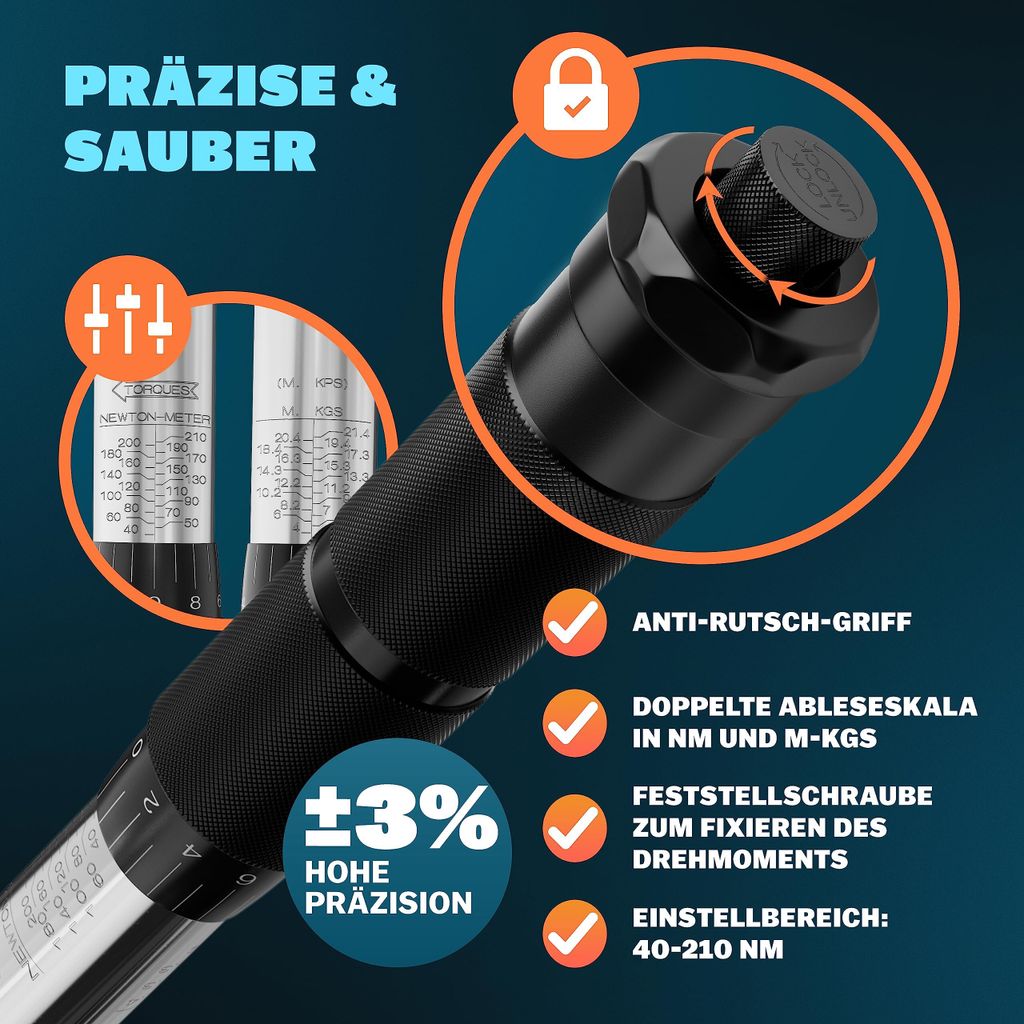 Monzana® Drehmomentschlüssel 6tlg. Set 40-210Nm Süd GS 1/2' Produktbild 4