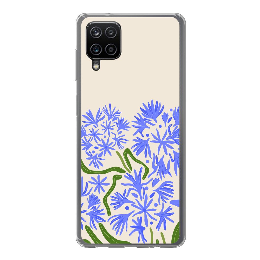 MuchoWow Handyhülle Schutzhülle Hülle für Samsung Galaxy A12 Blume - Blau - Blatt - Einfach Silikon Softcase Handy Hülle - Bild