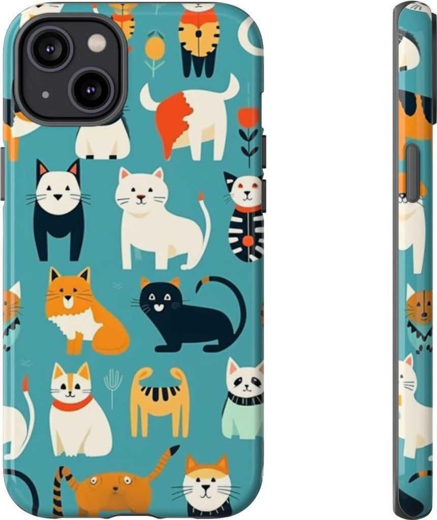 Bunte Katzenmotive auf glänzender Hülle – Hülle Kompatibel mit iPhone 14 Plus