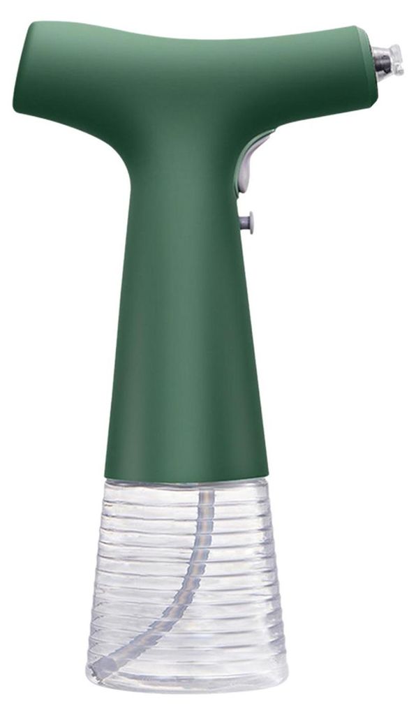 A green and clear automatic oil sprayer is shown against a white background.
