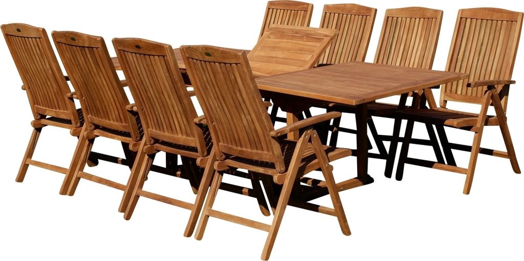ALEOS. TEAK Gartengarnitur Gartenset Set Tobago Ausziehtisch 180-240cm mit 8x Hochlehner Sessel Stühle