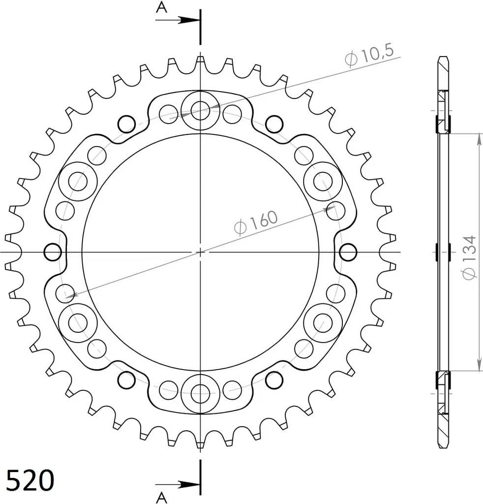 Couronne Moto 42 Dents Supersprox Stealth 520 Rouge Anti-Usure 160mm