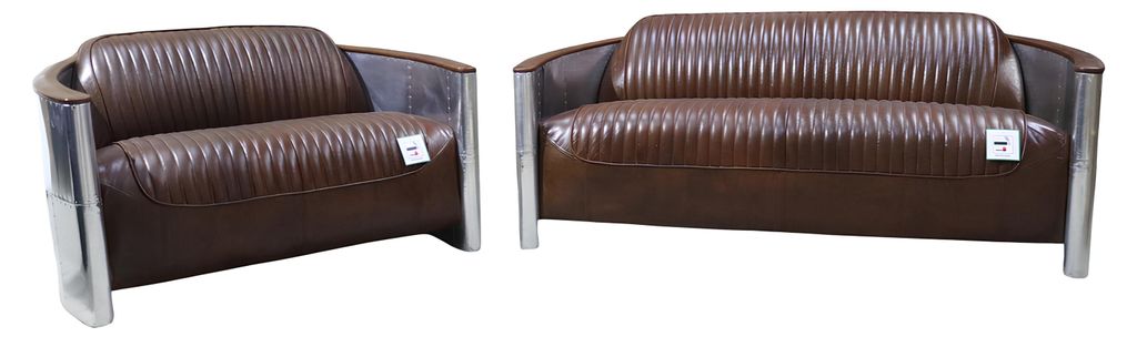 Sofagarnitur 3+2 Sitzer Sofa Couchgarnitur Couch Sessel Leder Vintage Retro NEU
