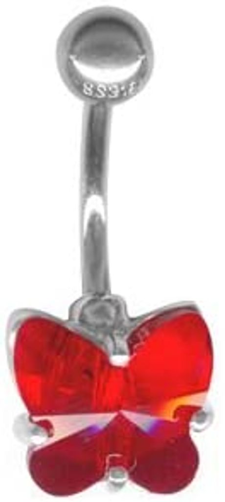 Bauchnabel Silber Piercing Schmetterling Mit Kristall Elements - Rot